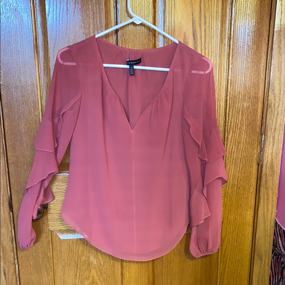 White House Black Market Women's Pink Ruffle Sleeve Top